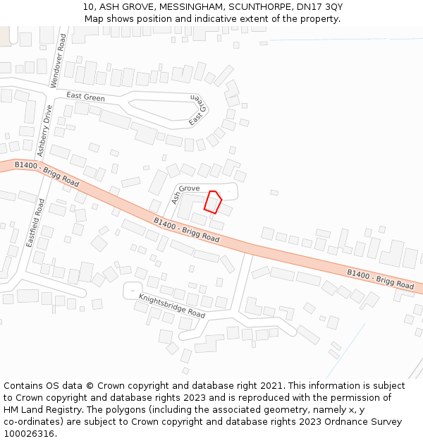 10, ASH GROVE, MESSINGHAM, SCUNTHORPE, DN17 3QY: Location map and indicative extent of plot