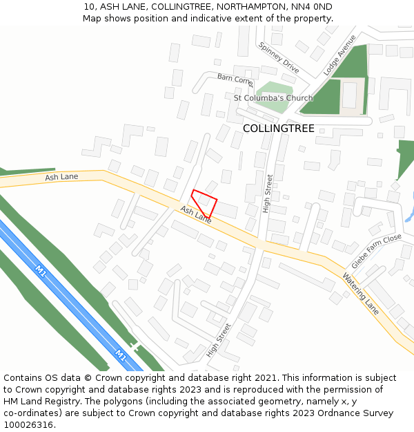 10, ASH LANE, COLLINGTREE, NORTHAMPTON, NN4 0ND: Location map and indicative extent of plot