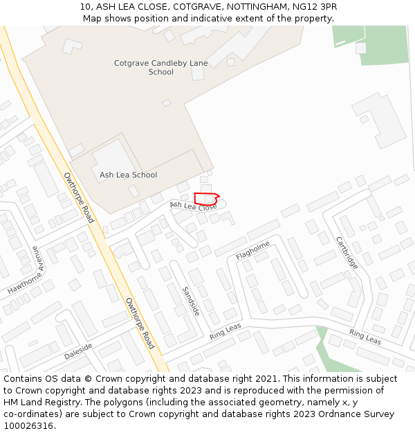 10, ASH LEA CLOSE, COTGRAVE, NOTTINGHAM, NG12 3PR: Location map and indicative extent of plot