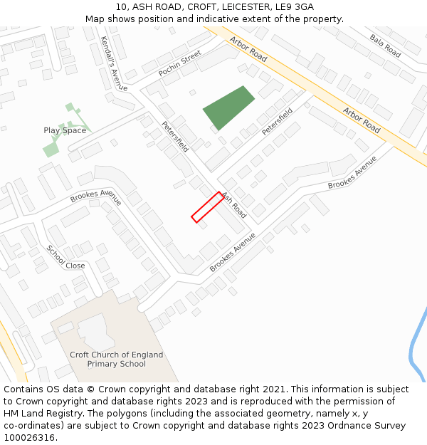 10, ASH ROAD, CROFT, LEICESTER, LE9 3GA: Location map and indicative extent of plot