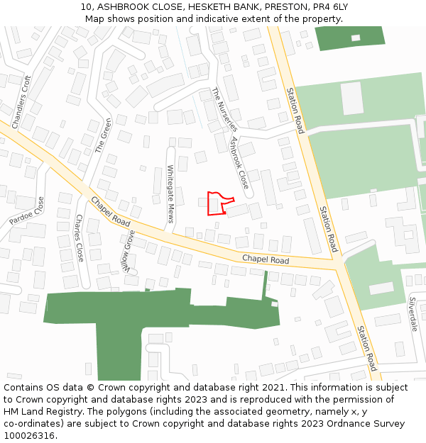 10, ASHBROOK CLOSE, HESKETH BANK, PRESTON, PR4 6LY: Location map and indicative extent of plot