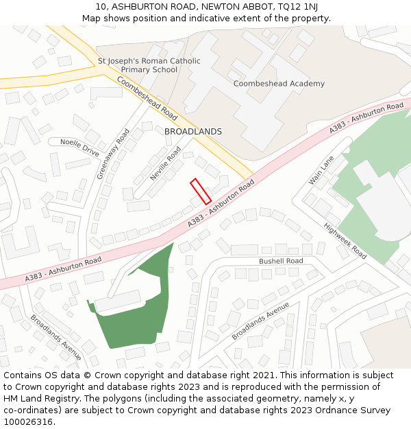 10, ASHBURTON ROAD, NEWTON ABBOT, TQ12 1NJ: Location map and indicative extent of plot