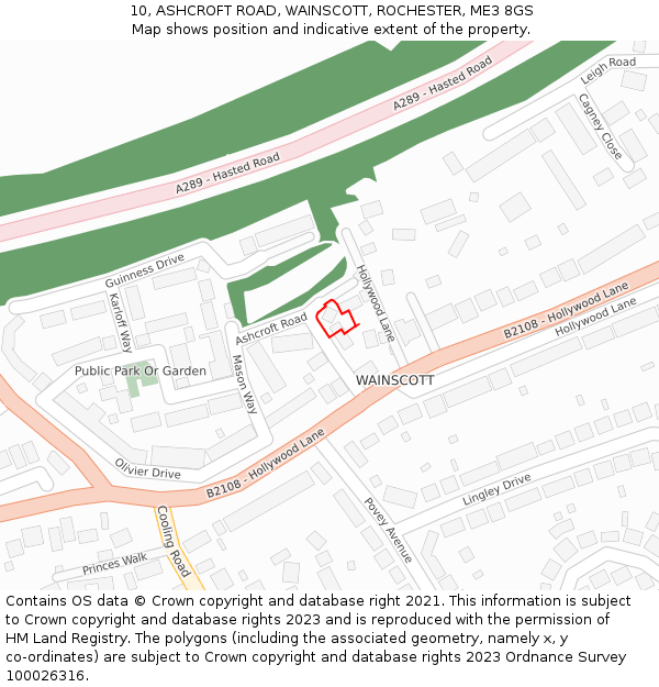 10, ASHCROFT ROAD, WAINSCOTT, ROCHESTER, ME3 8GS: Location map and indicative extent of plot