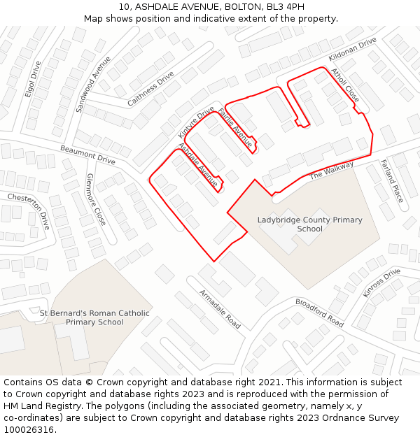 10, ASHDALE AVENUE, BOLTON, BL3 4PH: Location map and indicative extent of plot