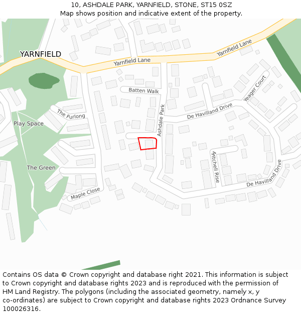 10, ASHDALE PARK, YARNFIELD, STONE, ST15 0SZ: Location map and indicative extent of plot