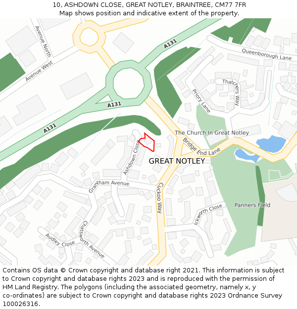 10, ASHDOWN CLOSE, GREAT NOTLEY, BRAINTREE, CM77 7FR: Location map and indicative extent of plot