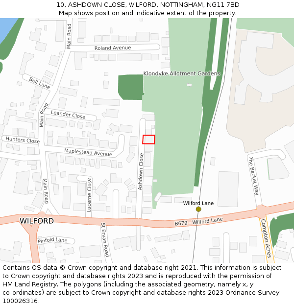 10, ASHDOWN CLOSE, WILFORD, NOTTINGHAM, NG11 7BD: Location map and indicative extent of plot