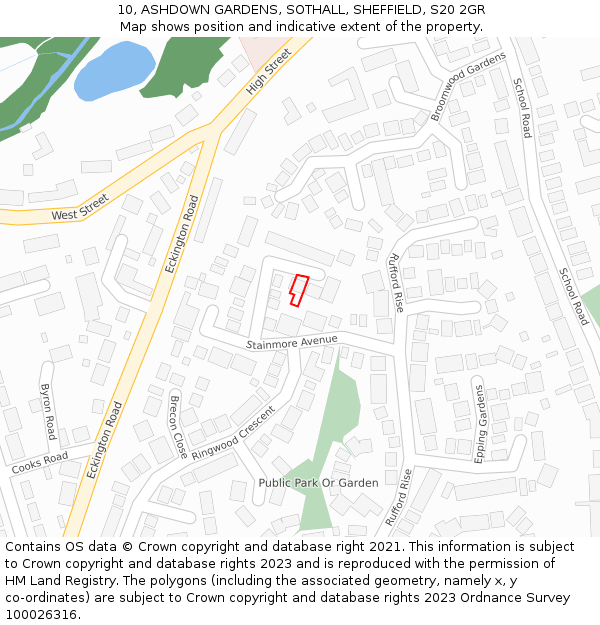 10, ASHDOWN GARDENS, SOTHALL, SHEFFIELD, S20 2GR: Location map and indicative extent of plot