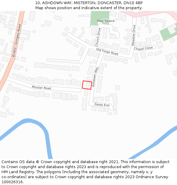 10, ASHDOWN WAY, MISTERTON, DONCASTER, DN10 4BP: Location map and indicative extent of plot