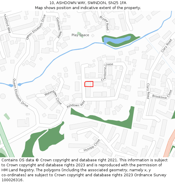10, ASHDOWN WAY, SWINDON, SN25 1FA: Location map and indicative extent of plot