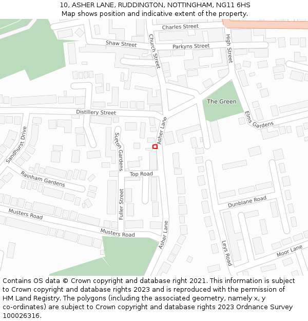 10, ASHER LANE, RUDDINGTON, NOTTINGHAM, NG11 6HS: Location map and indicative extent of plot