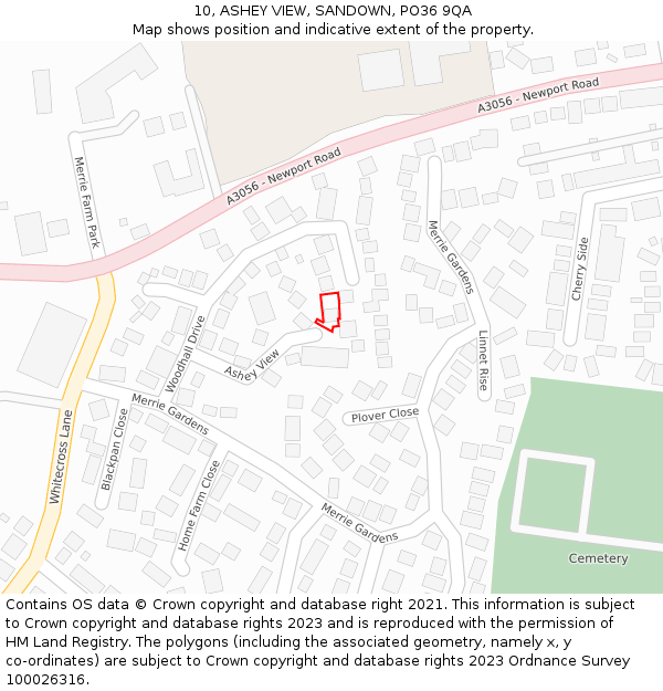 10, ASHEY VIEW, SANDOWN, PO36 9QA: Location map and indicative extent of plot