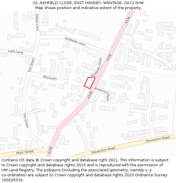 10, ASHFIELD CLOSE, EAST HANNEY, WANTAGE, OX12 0HW: Location map and indicative extent of plot