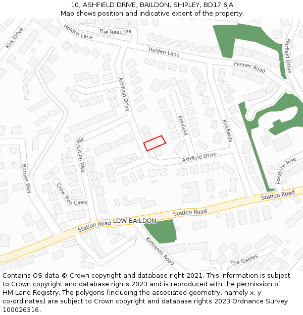 10, ASHFIELD DRIVE, BAILDON, SHIPLEY, BD17 6JA: Location map and indicative extent of plot