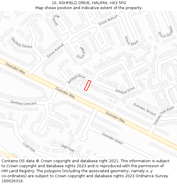 10, ASHFIELD DRIVE, HALIFAX, HX3 5PG: Location map and indicative extent of plot