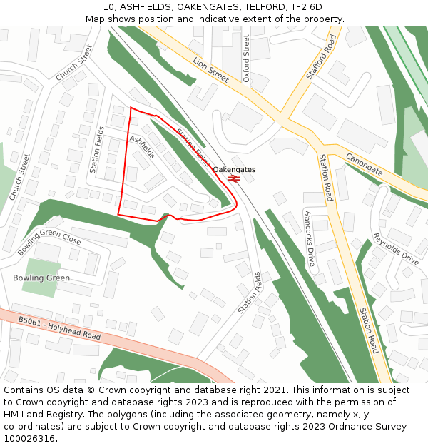 10, ASHFIELDS, OAKENGATES, TELFORD, TF2 6DT: Location map and indicative extent of plot