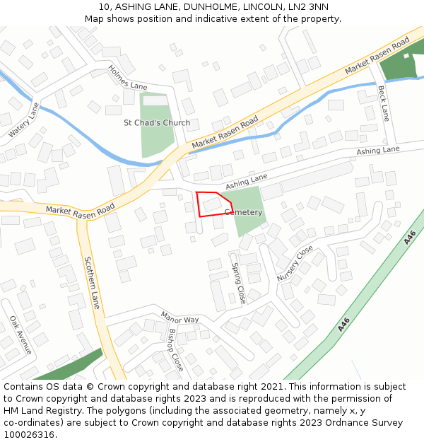 10, ASHING LANE, DUNHOLME, LINCOLN, LN2 3NN: Location map and indicative extent of plot