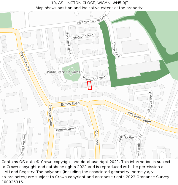 10, ASHINGTON CLOSE, WIGAN, WN5 0JT: Location map and indicative extent of plot