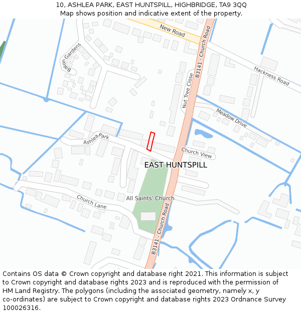 10, ASHLEA PARK, EAST HUNTSPILL, HIGHBRIDGE, TA9 3QQ: Location map and indicative extent of plot