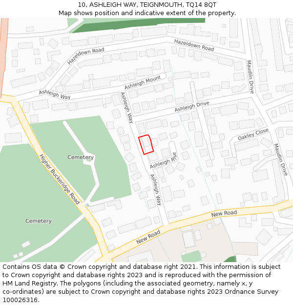 10, ASHLEIGH WAY, TEIGNMOUTH, TQ14 8QT: Location map and indicative extent of plot