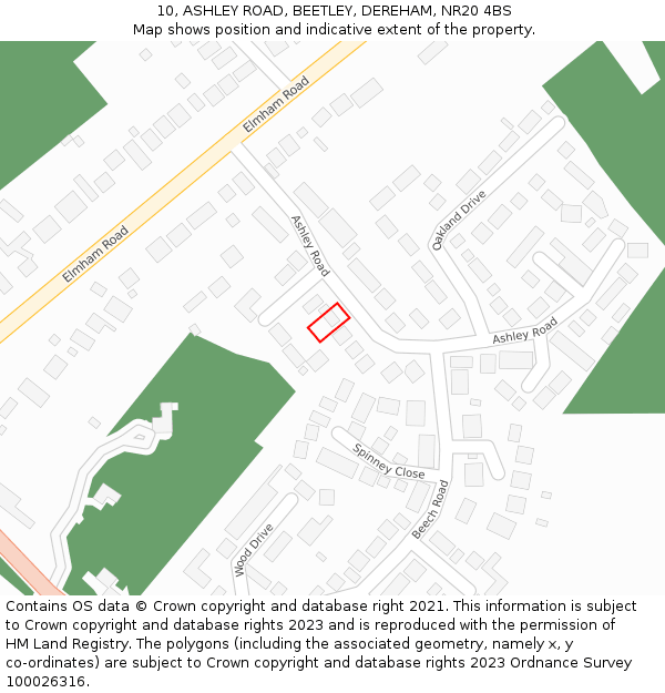 10, ASHLEY ROAD, BEETLEY, DEREHAM, NR20 4BS: Location map and indicative extent of plot
