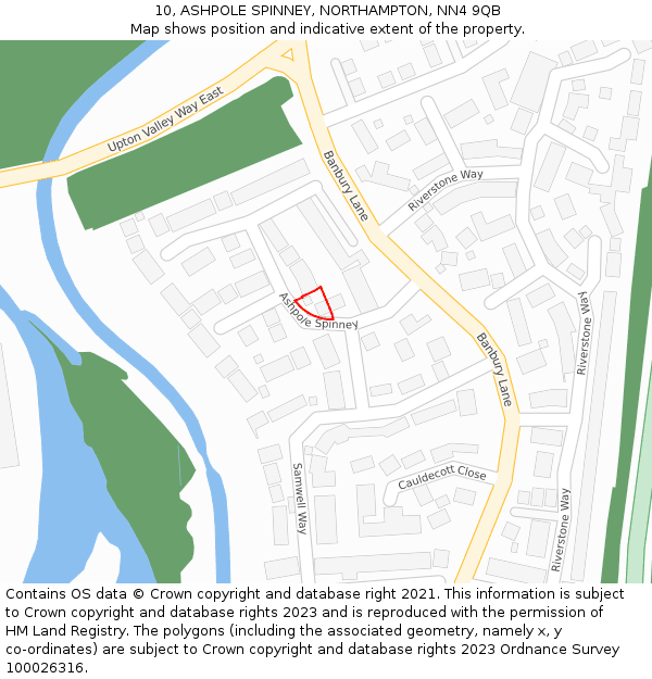 10, ASHPOLE SPINNEY, NORTHAMPTON, NN4 9QB: Location map and indicative extent of plot