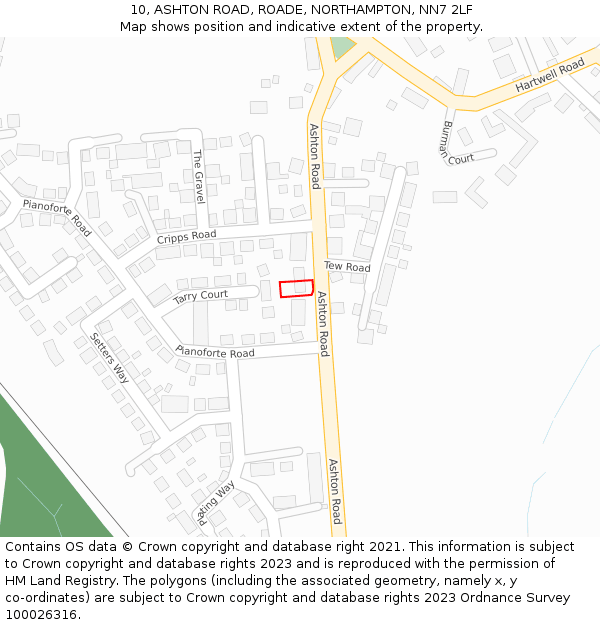 10, ASHTON ROAD, ROADE, NORTHAMPTON, NN7 2LF: Location map and indicative extent of plot