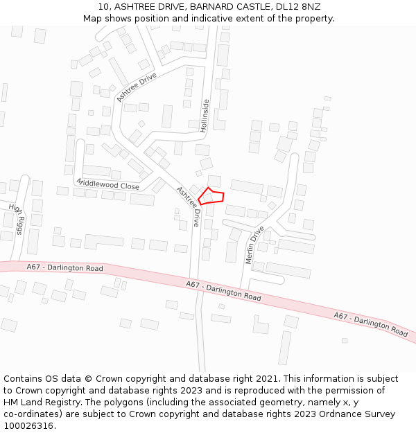 10, ASHTREE DRIVE, BARNARD CASTLE, DL12 8NZ: Location map and indicative extent of plot