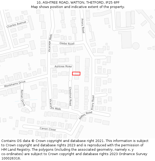 10, ASHTREE ROAD, WATTON, THETFORD, IP25 6PF: Location map and indicative extent of plot