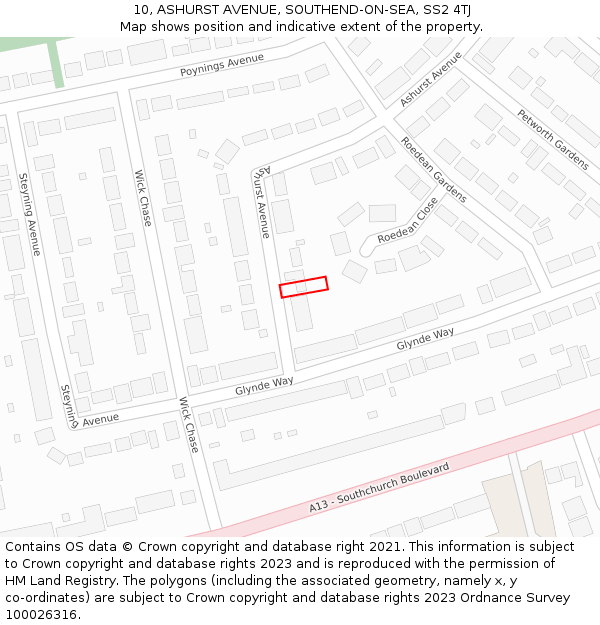 10, ASHURST AVENUE, SOUTHEND-ON-SEA, SS2 4TJ: Location map and indicative extent of plot