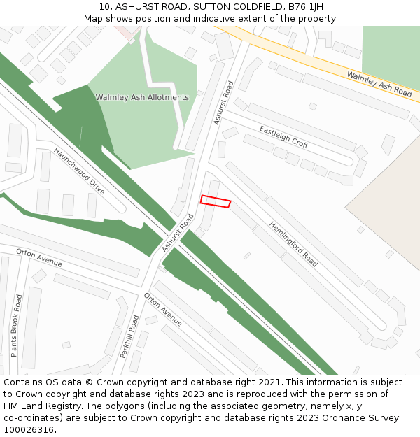 10, ASHURST ROAD, SUTTON COLDFIELD, B76 1JH: Location map and indicative extent of plot