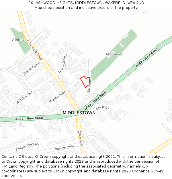 10, ASHWOOD HEIGHTS, MIDDLESTOWN, WAKEFIELD, WF4 4UD: Location map and indicative extent of plot