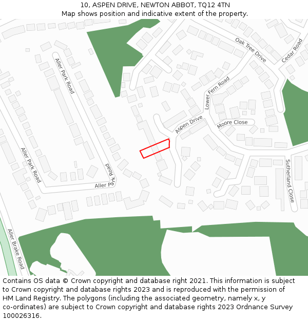 10, ASPEN DRIVE, NEWTON ABBOT, TQ12 4TN: Location map and indicative extent of plot