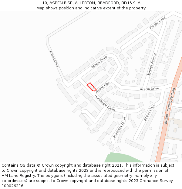 10, ASPEN RISE, ALLERTON, BRADFORD, BD15 9LA: Location map and indicative extent of plot