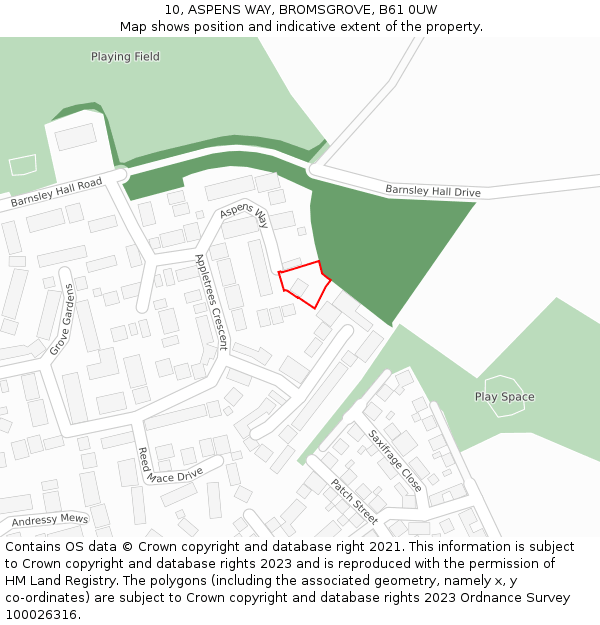 10, ASPENS WAY, BROMSGROVE, B61 0UW: Location map and indicative extent of plot