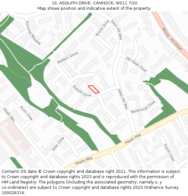 10, ASQUITH DRIVE, CANNOCK, WS11 7GG: Location map and indicative extent of plot