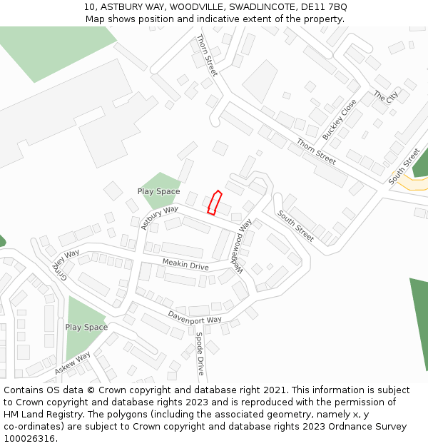 10, ASTBURY WAY, WOODVILLE, SWADLINCOTE, DE11 7BQ: Location map and indicative extent of plot