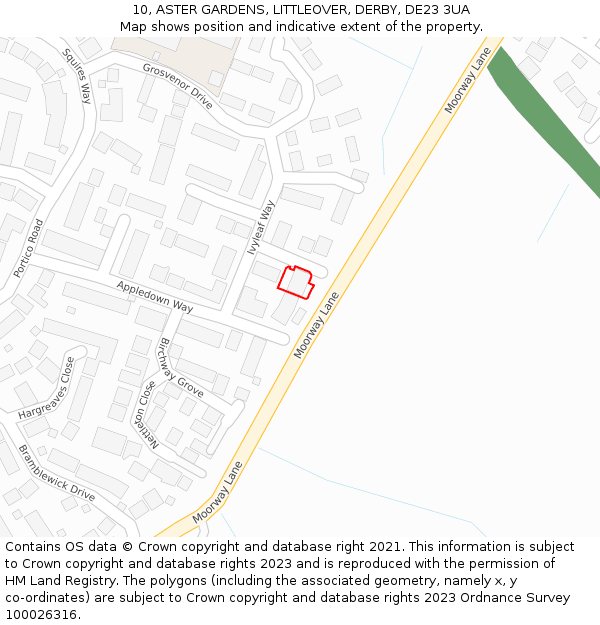 10, ASTER GARDENS, LITTLEOVER, DERBY, DE23 3UA: Location map and indicative extent of plot