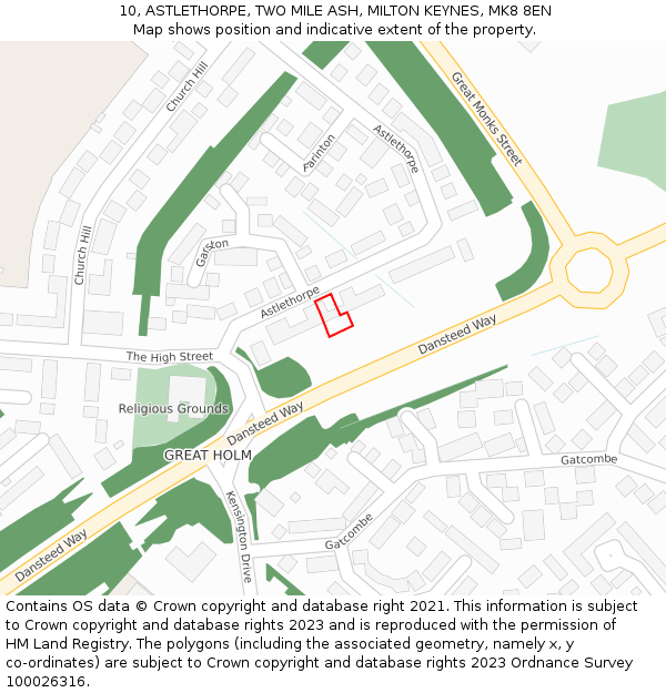 10, ASTLETHORPE, TWO MILE ASH, MILTON KEYNES, MK8 8EN: Location map and indicative extent of plot