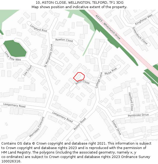 10, ASTON CLOSE, WELLINGTON, TELFORD, TF1 3DG: Location map and indicative extent of plot