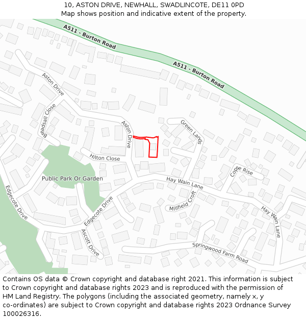 10, ASTON DRIVE, NEWHALL, SWADLINCOTE, DE11 0PD: Location map and indicative extent of plot