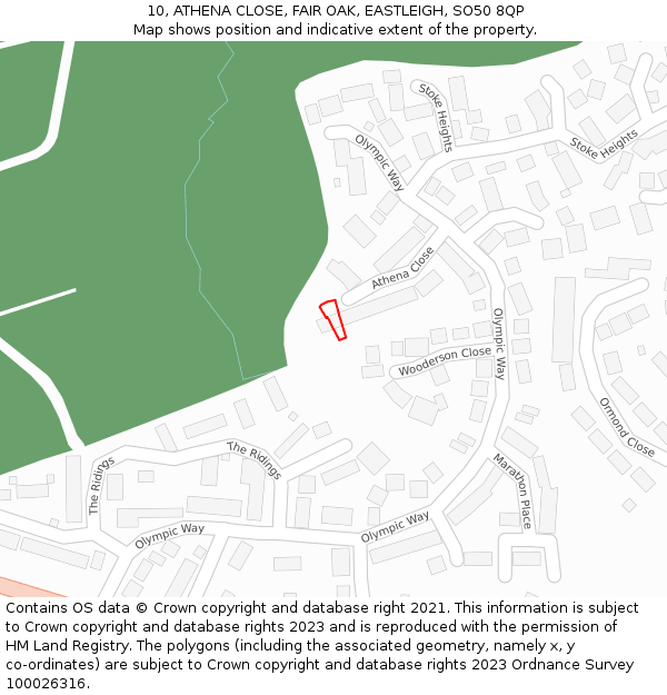 10, ATHENA CLOSE, FAIR OAK, EASTLEIGH, SO50 8QP: Location map and indicative extent of plot