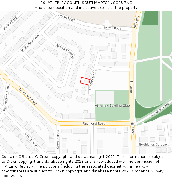 10, ATHERLEY COURT, SOUTHAMPTON, SO15 7NG: Location map and indicative extent of plot