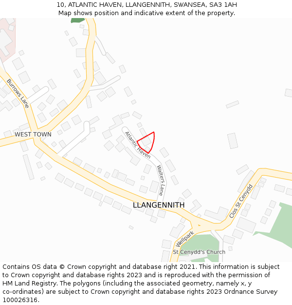 10, ATLANTIC HAVEN, LLANGENNITH, SWANSEA, SA3 1AH: Location map and indicative extent of plot