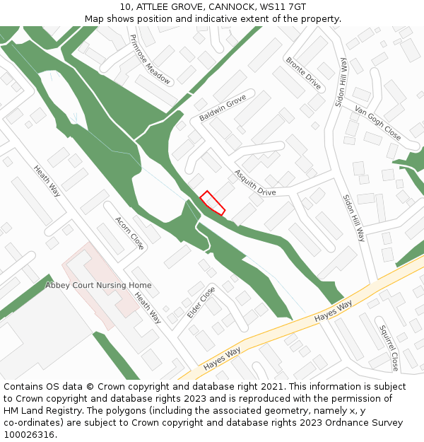 10, ATTLEE GROVE, CANNOCK, WS11 7GT: Location map and indicative extent of plot