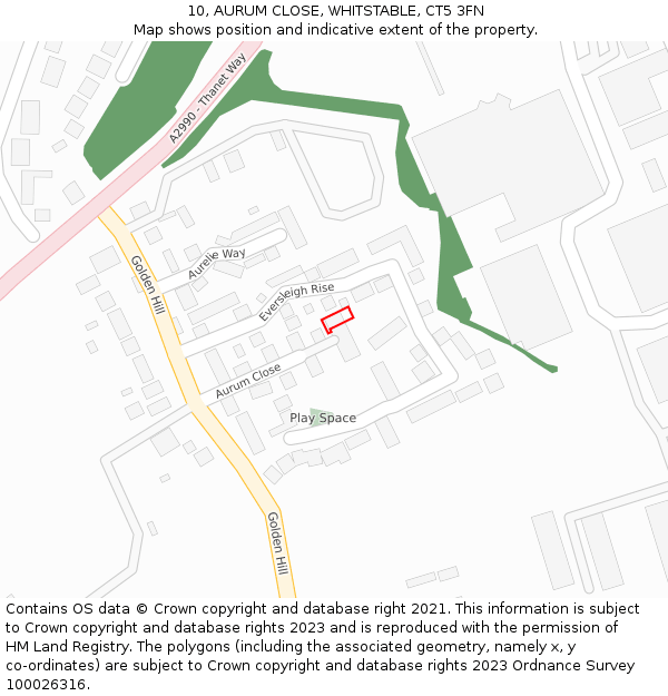 10, AURUM CLOSE, WHITSTABLE, CT5 3FN: Location map and indicative extent of plot