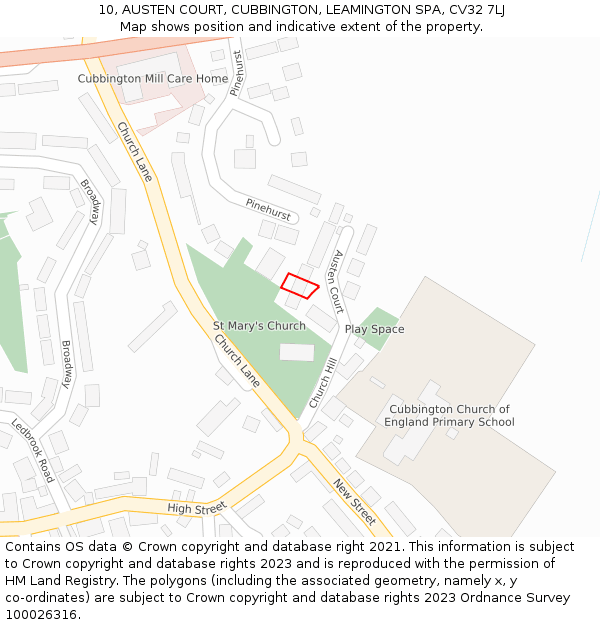 10, AUSTEN COURT, CUBBINGTON, LEAMINGTON SPA, CV32 7LJ: Location map and indicative extent of plot