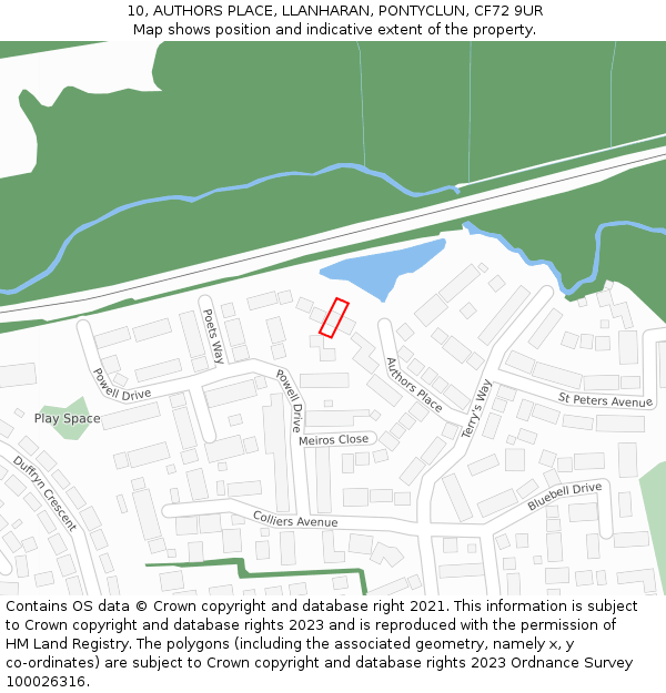 10, AUTHORS PLACE, LLANHARAN, PONTYCLUN, CF72 9UR: Location map and indicative extent of plot