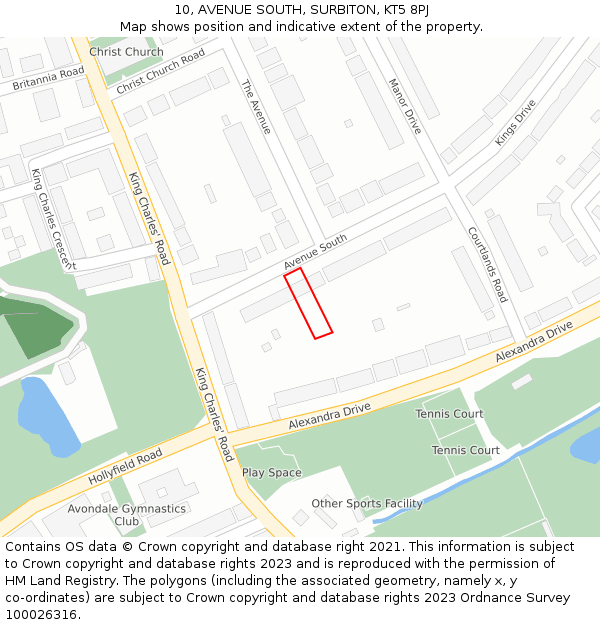 10, AVENUE SOUTH, SURBITON, KT5 8PJ: Location map and indicative extent of plot