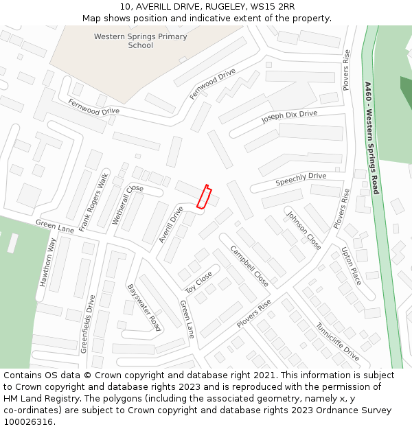 10, AVERILL DRIVE, RUGELEY, WS15 2RR: Location map and indicative extent of plot